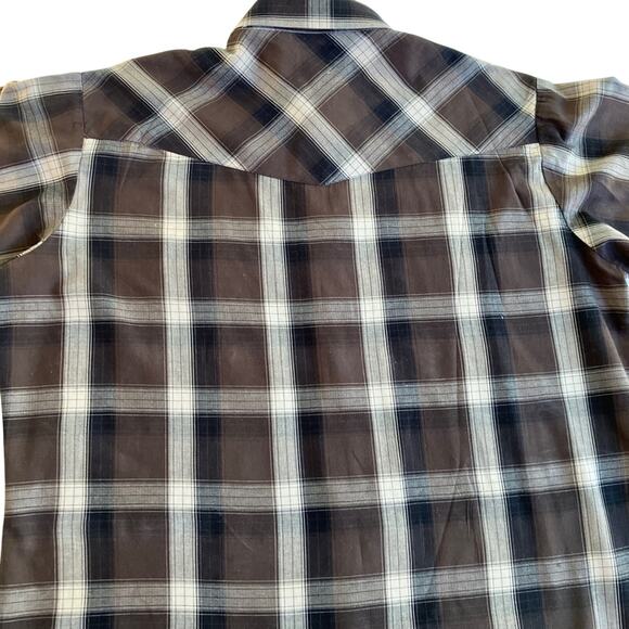 WESTERN ELY Cattlemen XL Brown Plaid Western Shirt VTG - Picture 10 of 15